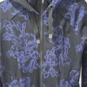 Athleta Black and Purple Floral Bomber Jacket